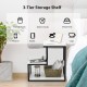 3-tier storage shelf in white with black steel frame, perfect for books and decor in living room or bedroom.